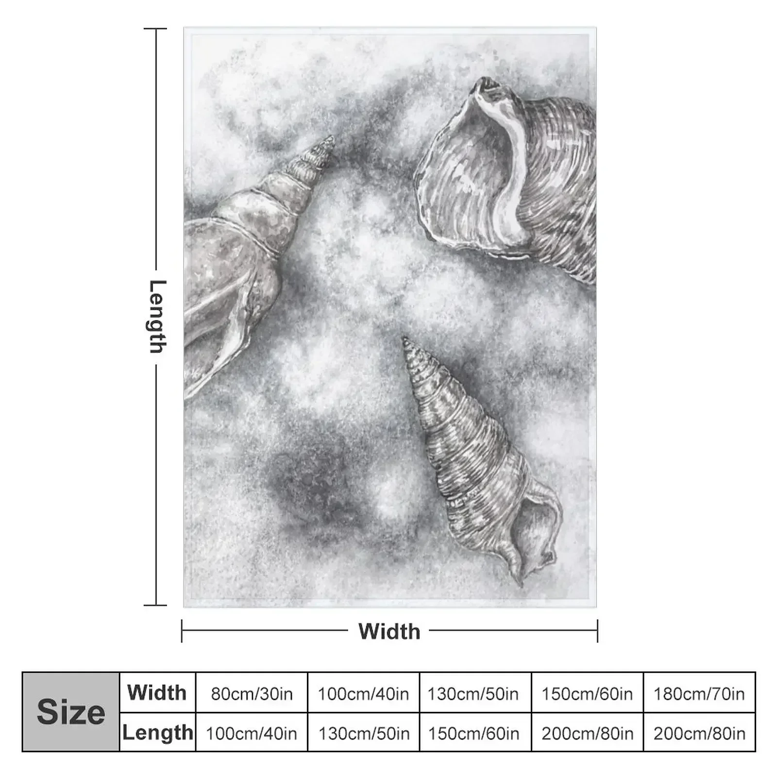 Three shells living together in monochrome harmony. Throw Blanket couch cozy soft plush fuzzy picnic outdoor blanket