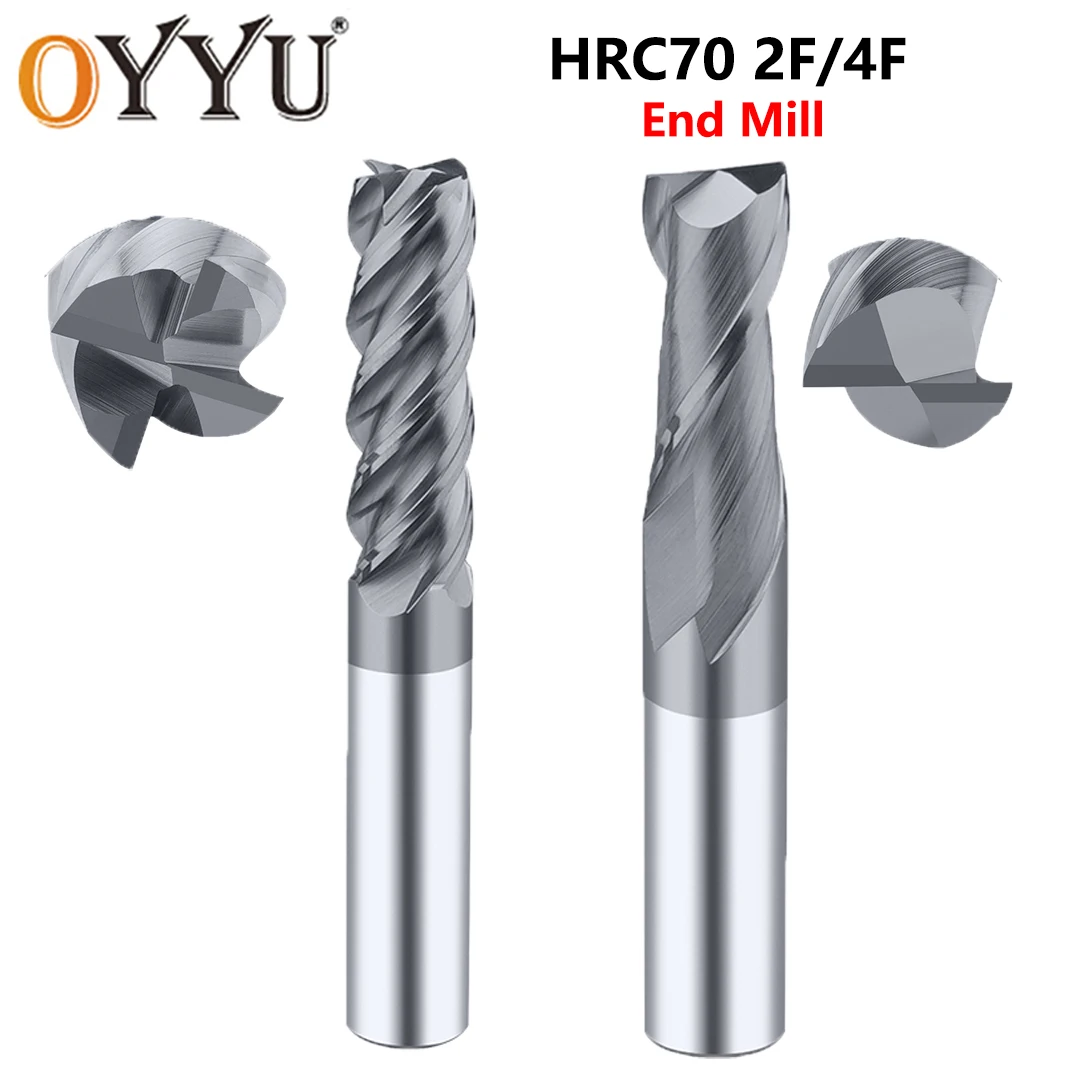 

OYYU HRC70 2/4 Flutes Carbide End Mills High Hardness Hard Alloy Keyway Solid Milling Cutter Metal Shank CNC 50-100L 1-20MM