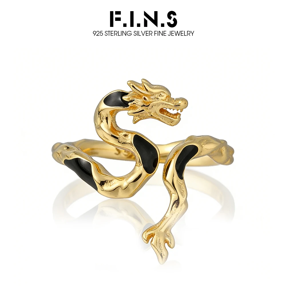 

Оригинальное кольцо F.I.N.S в стиле панк из стерлингового серебра S925 с драконом, нерегулярной формы, открытое, регулируемое, с эмалью, на средний палец, изысканное ювелирное украшение, подарок