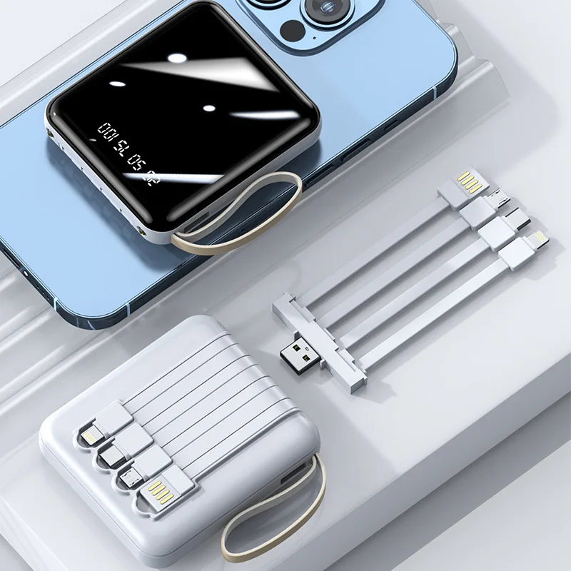 Mini Portable Power Bank with Built-in Cable 20000mAh Lightweight and Slim Power Bank