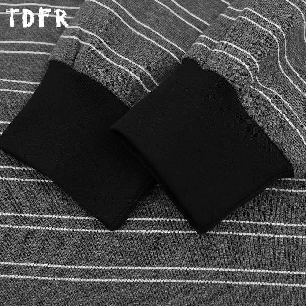 Kieszonkowa koszulka w paski męska z odpinanymi rękawami jesienna retro codzienna luźna koszulka z okrągłym dekoltem luźna bawełniana koszulka męska