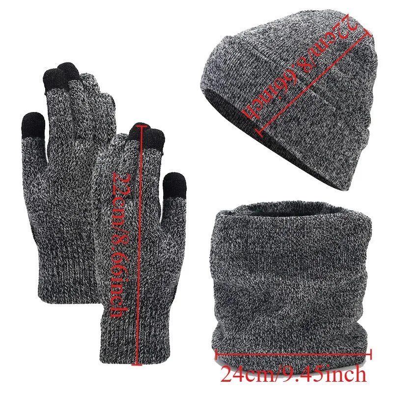 Stylish Thick Fleece Knit Scarf Hat Gloves 3‑Piece Set Cold Resistant Warm Outfit For Men And Women Autumn Winter Daily Matching