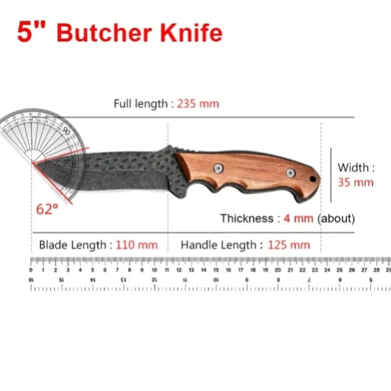 Kitchen Boning Knife Wood Handle Meat Cleaver Fish Fruit Vegetable Slicing Utility Knife Hand Forged Butcher Knife with Sheath