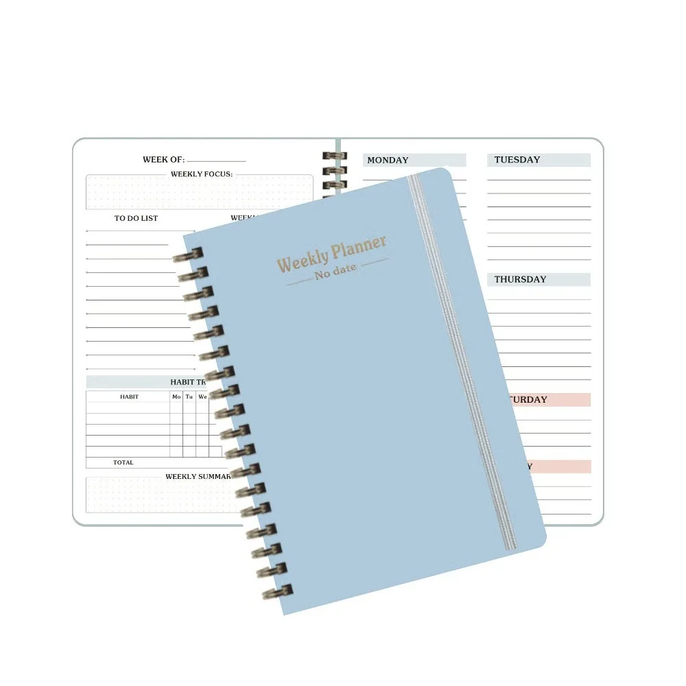 

Portable A5 Weekly Planner Planner Reminder Efficiency Weekly Schedule Book No Date with Straps Coil Notebook Student