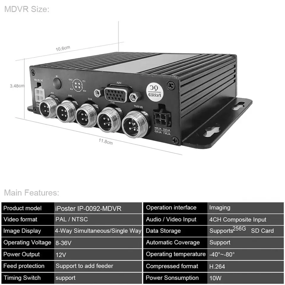 iPoster 1080P AHD 4CH MDVR Video Recorder Box+7