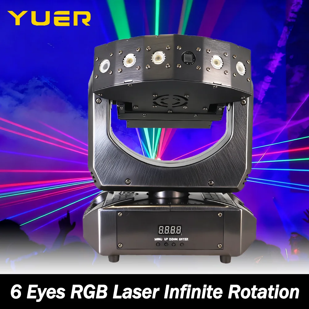 

6 Eyes RGB Laser Moving Head Light fan-shaped Infinite Rotation DMX512 for DJ Disco Bar Club Wedding Party Stage effect light