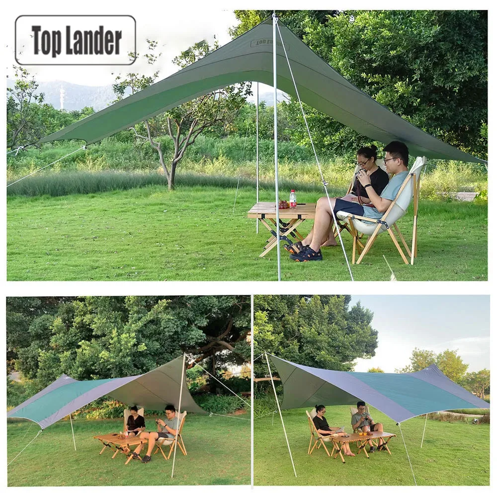 Lona hexagonal para acampar, 4,1x4,1 m, tienda impermeable, refugio solar, sombra grande para exteriores, toldo turístico, dosel, sombrilla de playa, sombra de mariposa