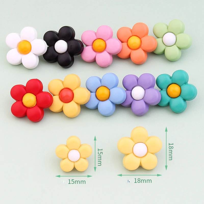 18/15mm Cartoon Colorful Flowers Shank Buttons for Clothing Kids Shirt Dress Sweater Coat Wedding Decor Sewing Accessories