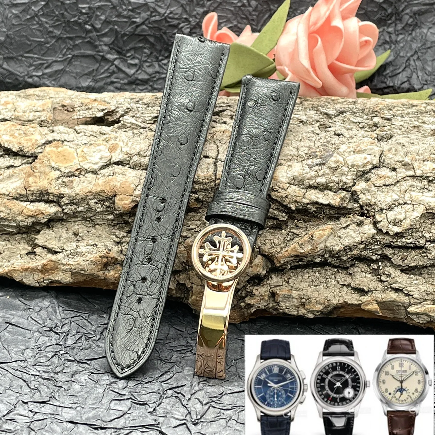 

FUYIJIA Luxury Custom PATEK-PHILIPPE Watch Band Ostrich Skin Folding Buckle Strap 20MM Genuine Leather Belt 10MM~26MM Watchbands