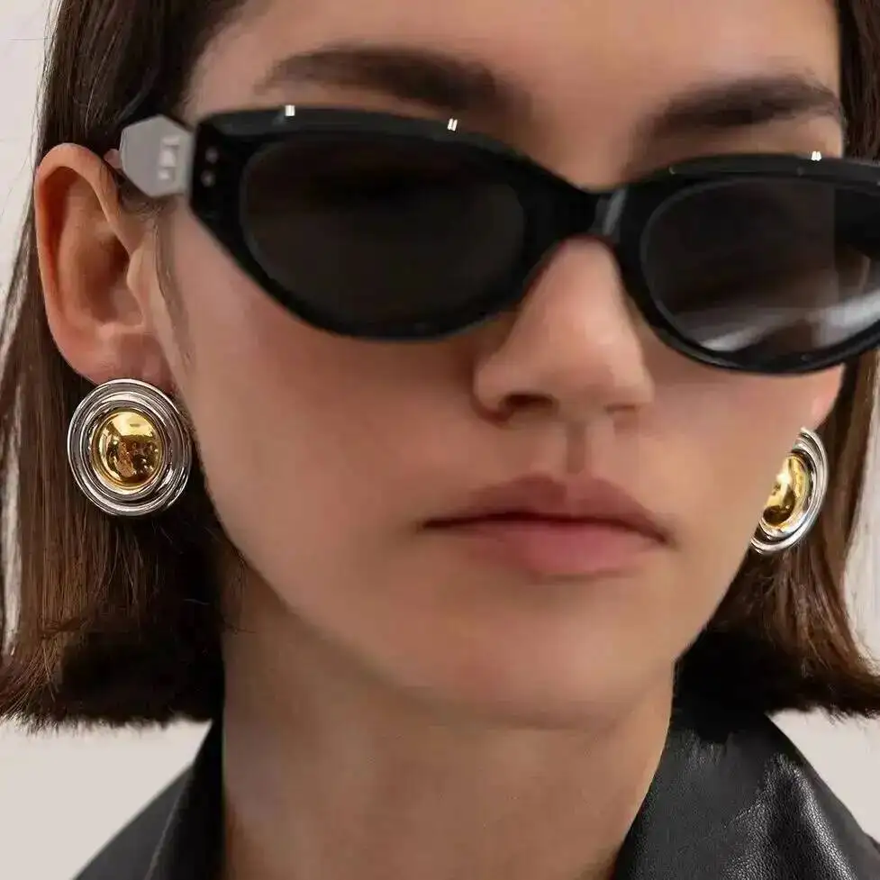SHIXIN Vintage Color Mixing Round Heart Stud Earring Stainless Steel Gold Color Waterproof Jewelry Trendy Charm Daily Women Gift