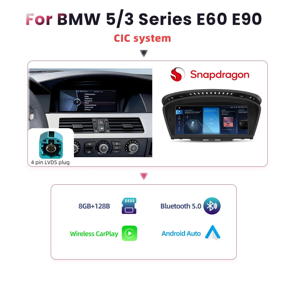Bonroad Android Auto Radio Carplay 8Gb 128Gb Voor Bmw 5 Series E60 E61 E63 E64 E64 E90 E91 E92 E93 Ccc Multimedia Gps Navigatie - afbeelding 1