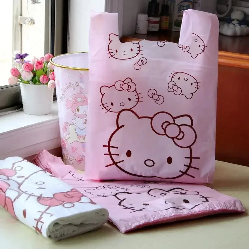 Large Capacity Hellokittys Girl Heart KT Cartoon Pattern Sanrios Anime Kawaii Tank Top Plastic Bag Kitchen Home Garbage Bag Gift