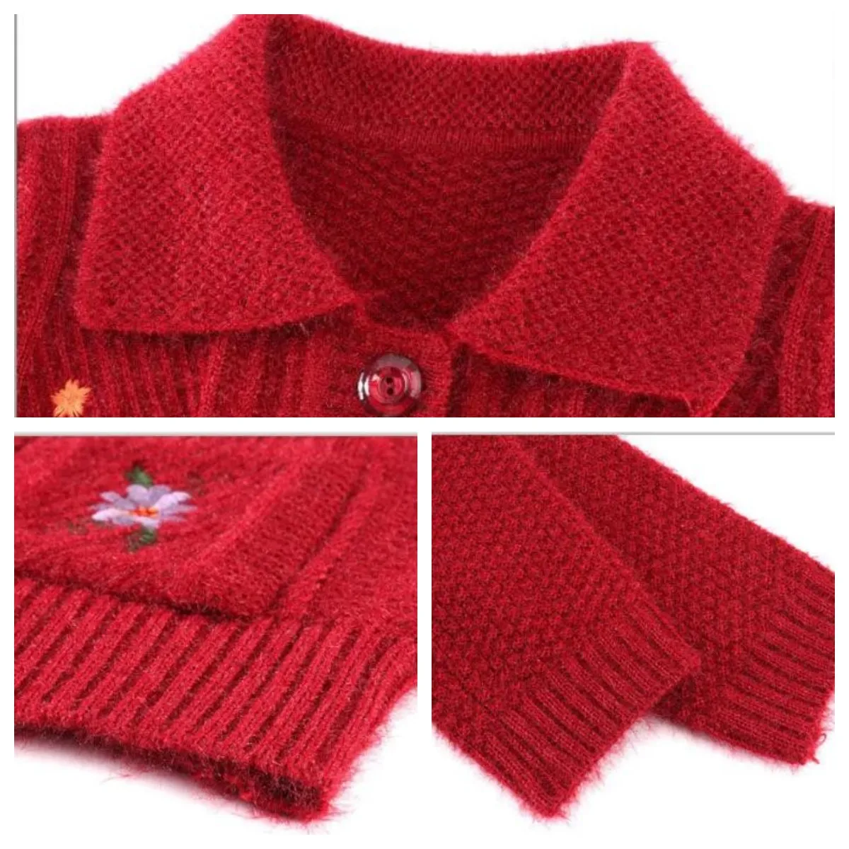 

Embroidered Middle-Aged Elderly Mother Autumn Winter Jacket Knit Sweater Cardigan Coat Lady Warm Clothing Female Outerwear Tops