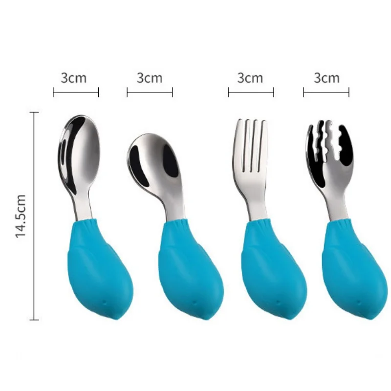 Birds Baby Tableware Set Stainless Steel Toddler Dinnerware Cutlery Cartoon Infant Food Feeding Spoon Fork Children Utensil