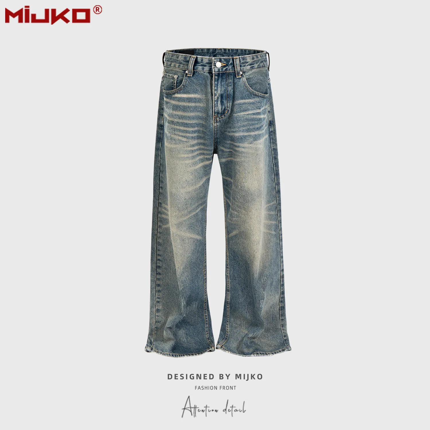 

MIJKO Unisex Flared Wide-leg Long Pants Vintage Washed Bug-bitten Destroyed Blue Jeans Men's And Women's Clothing