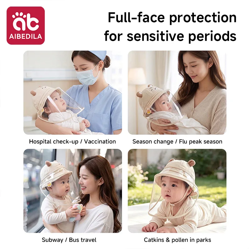 AIBEDILA Newborn Baby Face Shield Hat Infant Detachable Transparent Visor Cap Windproof Anti-Splash Outdoor Protective Hat