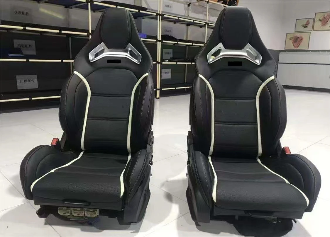 For  A45 CLA45 W176 W177 Recaro Black Leather Bucket Seats Front Double-row Seats With Heating (Red Stitching)