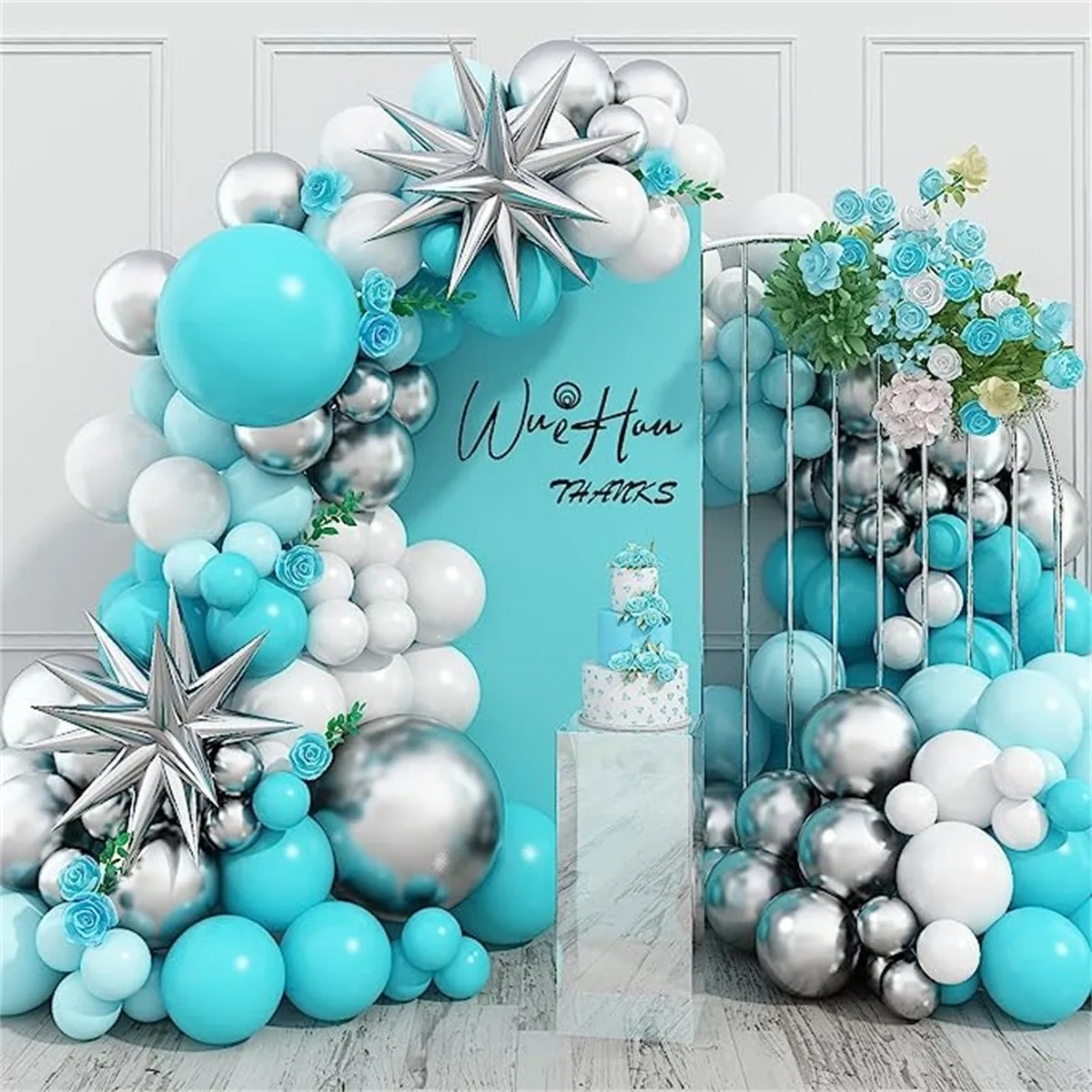 

NEW 1set Blue Silver Balloon Wreath Children's Birthday Party Anniversary Wedding Valentine's Day Arched Balloon Set