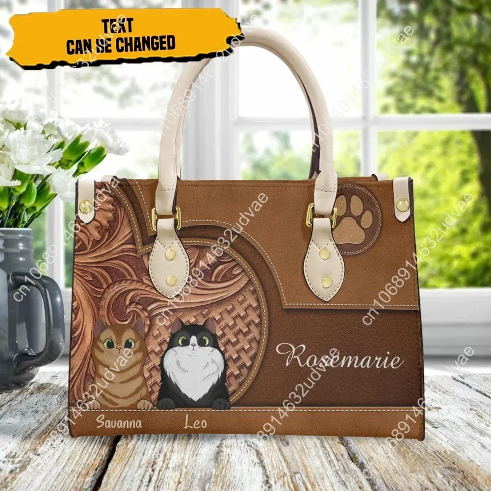 Cywgift-Bolsa Impressão de Gatos Kawaii para Mulheres, sacola de luxo para senhoras, moda feminina, sacolas de couro