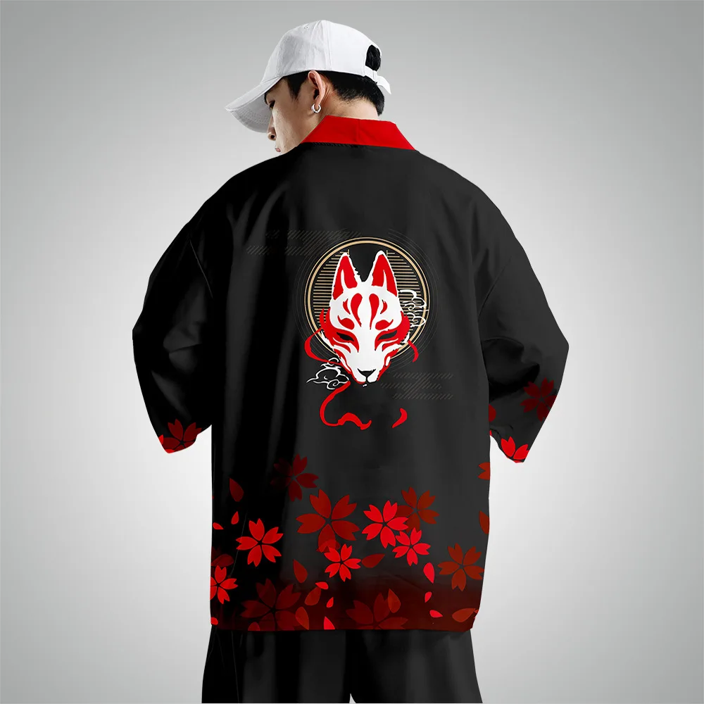 Traditional Cartoon Print Japanese Kimono Pants Cosplay Samurai Haori Women Men Streetwear Cardigan Beach Yukata Asian Clothes