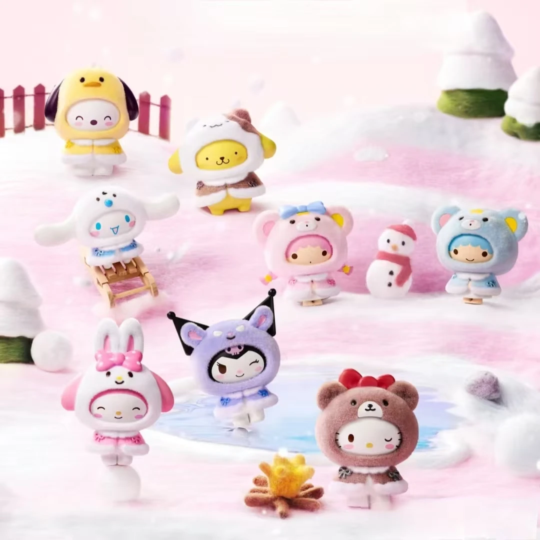 Натуральная глухая коробка Sanrio Little Cape Series, милый флокированный кулон, настольное украшение, модные коллекционные фигурки, подарок для девочек