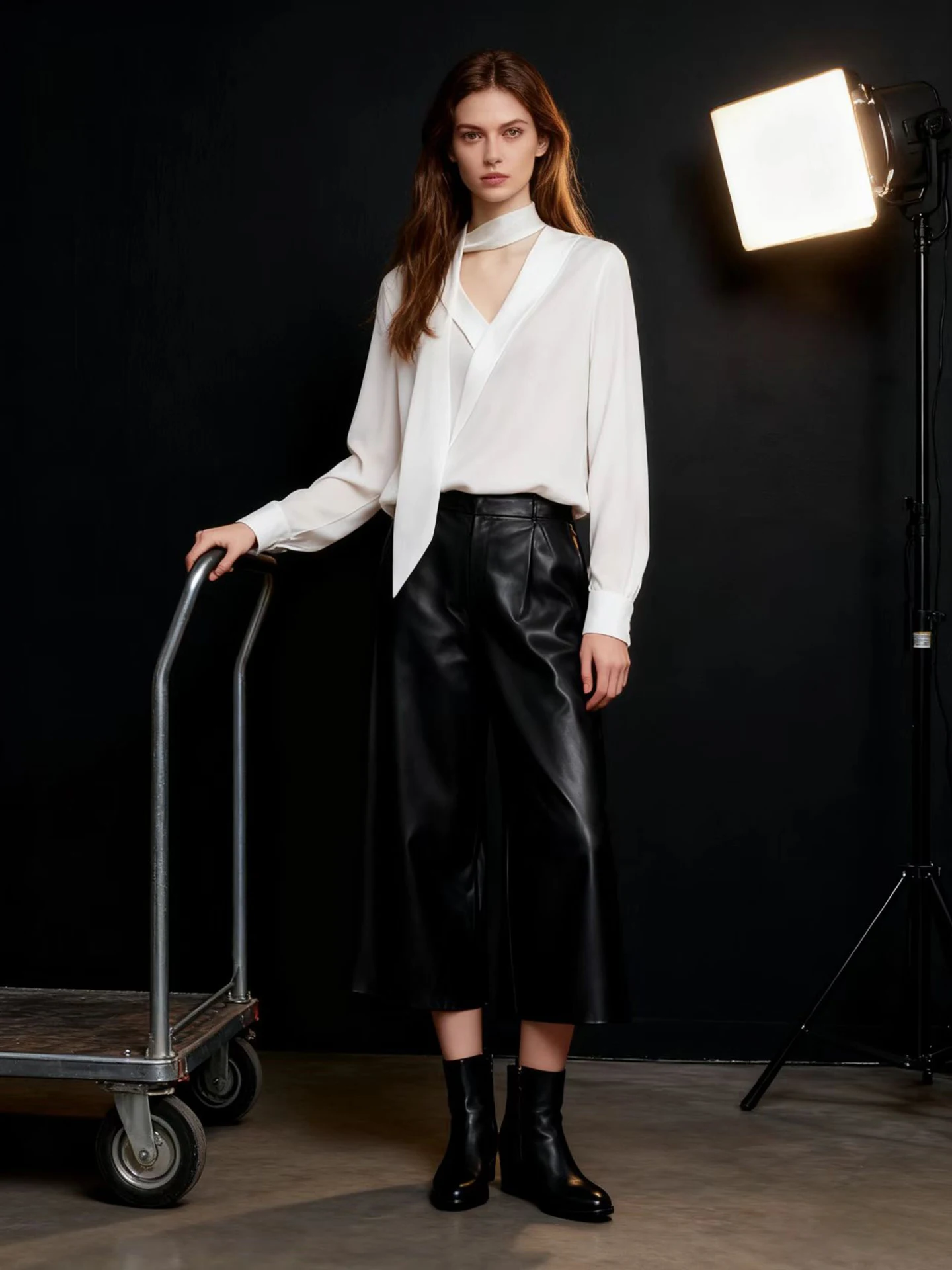 

HUAAPPUW Elegant Sash V-Neck Long Sleeve Shirt Spring 2026 New Style White Loose Commute Overhead Shirt Women's Fashion