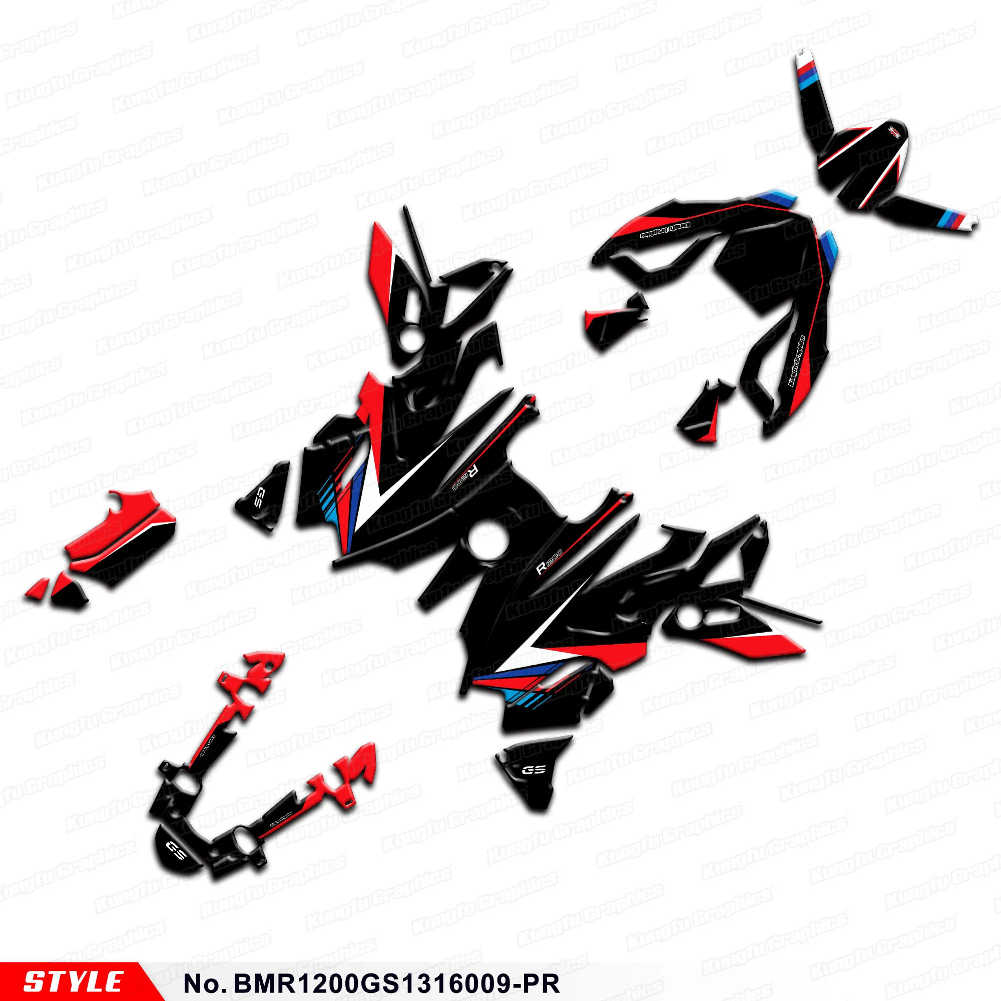 

JY RACING Graphics Decal Kit Sticker Sheet for R1200 GS R1200GS 2013 2014 2015 2016, BMR1200GS1316009-PR