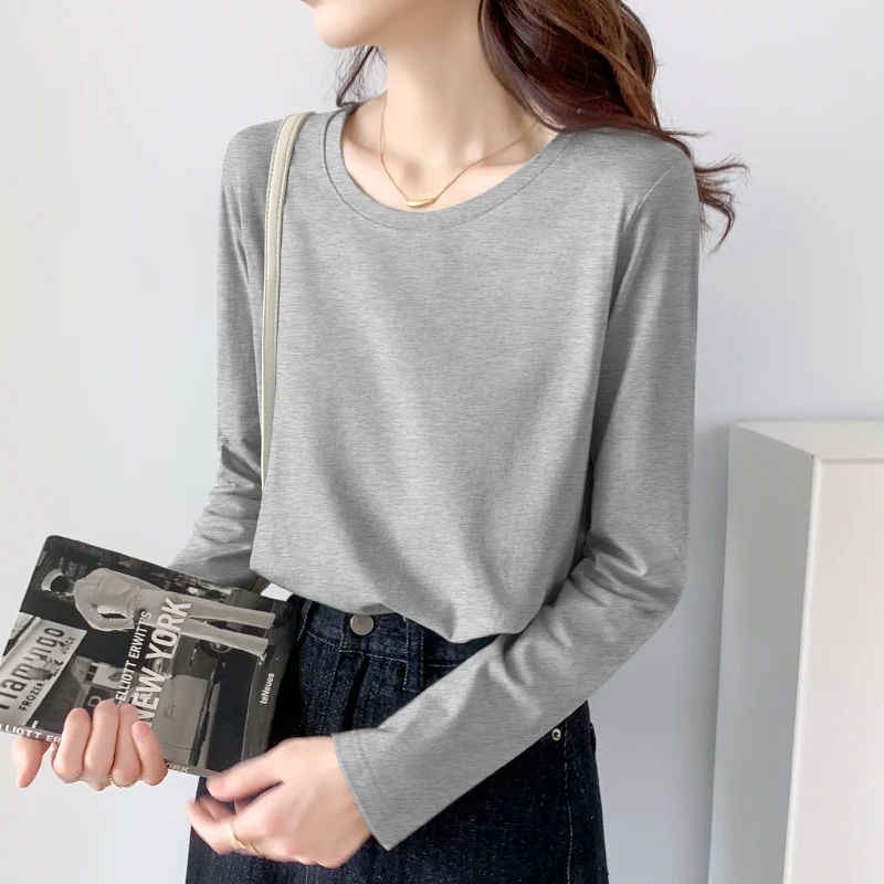 

Right Shoulder Round Neck Long Sleeve T-Shirt For Women, Spring And Autumn 2026 New Korean Style Fashionable Versatile Solid