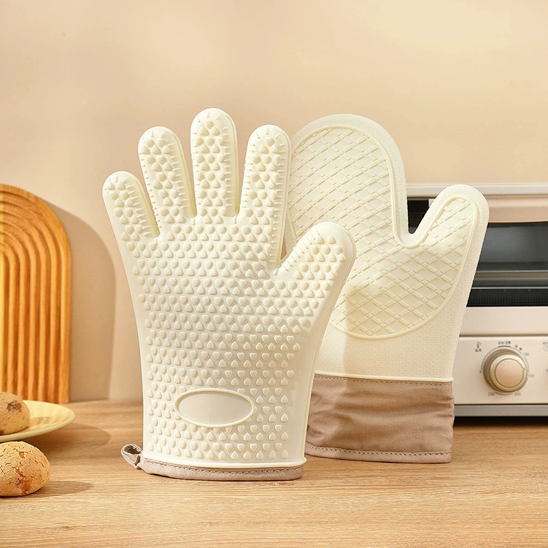 Verbrühungshemmende Silikon-Ofenhandschuhe für die Küche, rutschfeste, isolierte Mikrowellenhandschuhe zum Backen, Grillhandschuhe, wärmeisolierende Fäustlinge – Detail 1