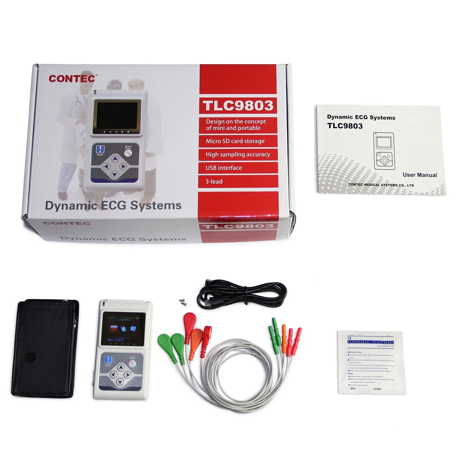 Genuine CONTEC 3 Channels ECG Holter, EKG Holter, Dynamic ECG Monitor System, 24 hours ECG Recorder TLC9803