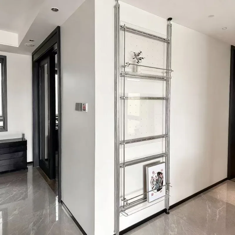 No punching, Dintianli aluminum profile acrylic shelf, floor storage, living room display rack, partition function rack