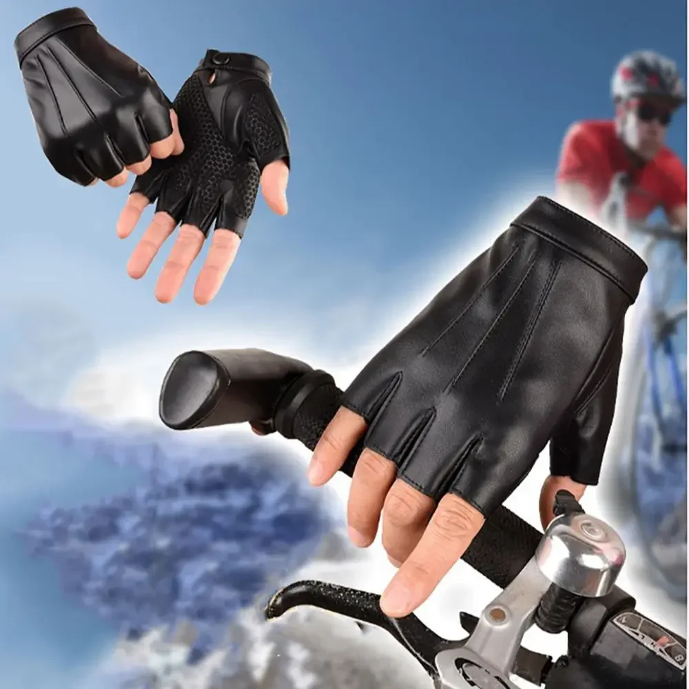 AliExpress YANBIGUO Winter Furry Half Finger Driving PU Leather Gloves,Outdoor Sports with Anti-Slip Layer Gloves for Men Women Motorcycle