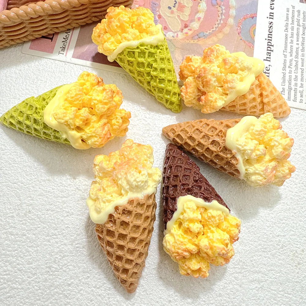 2pcs Mini Popcorn Cream Cone Resin Charms 3D Ice Cream Model DIY Keychain Supplies Desktop Decor Craft Doll Accessories
