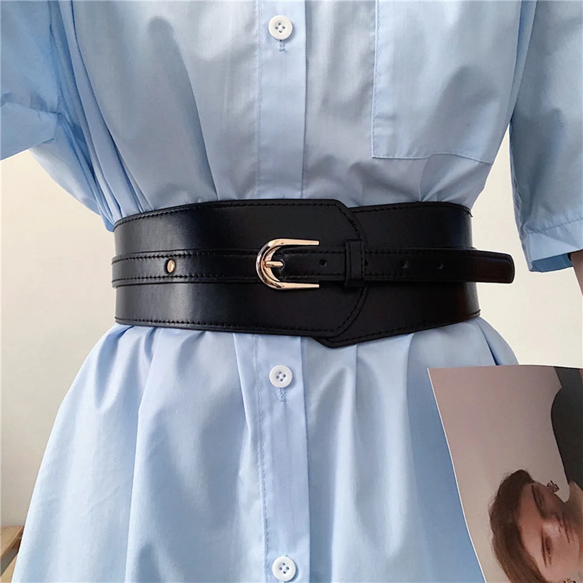 Frauen Hohe Qualität Einstellbare Pu Leder Langen Bund Weibliche Vintage Taille Breiten Mantel Korsett Gürtel Cummerbunds – Detail 1