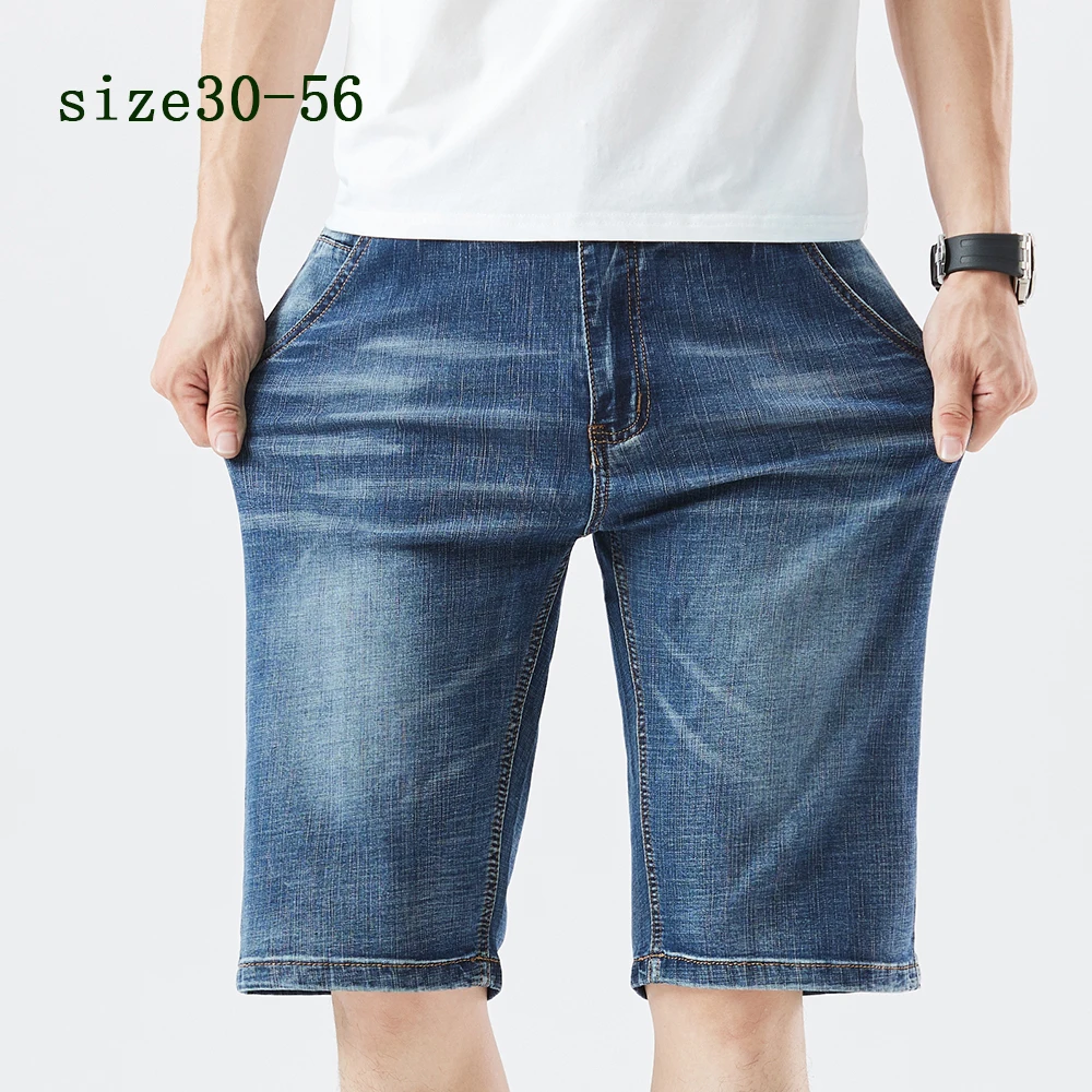 

Extra large size men's denim shorts oversized men's elastic waist knee length summer loose shorts men plus size 52 50 46 30