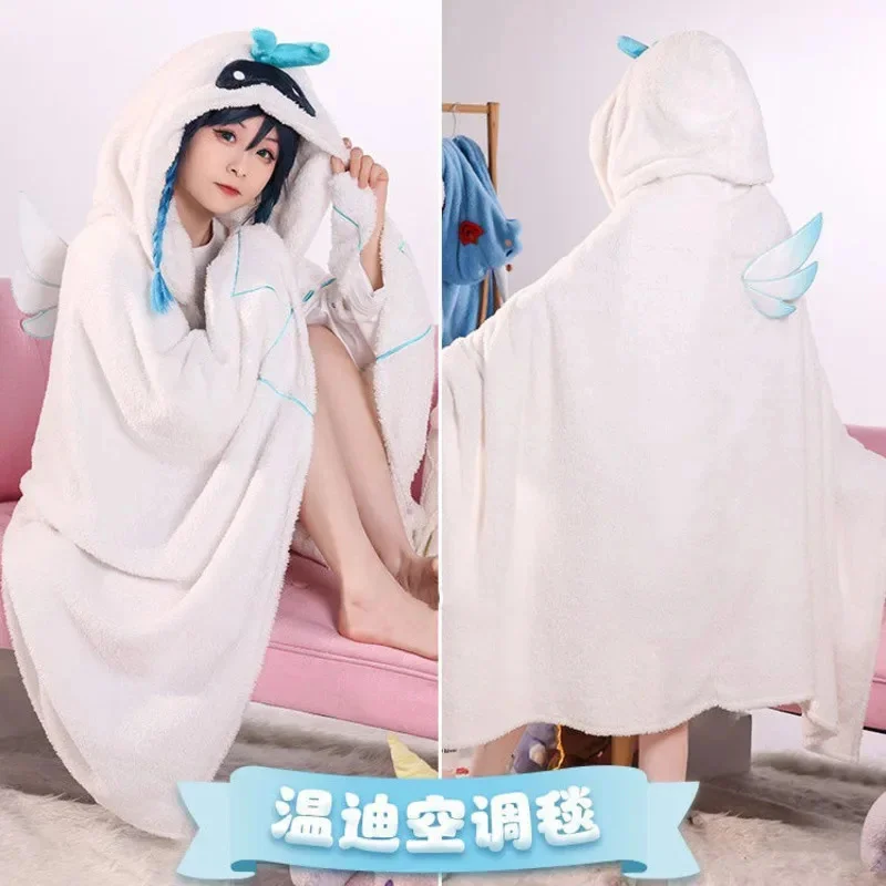 Imagem -05 - Unisex Genshin Impact Flanela Manto Cosplay Hoodie Pijamas Quentes Manto Cobertor Zhongli Kaedehara Kazuha ar Condicionado Homewear