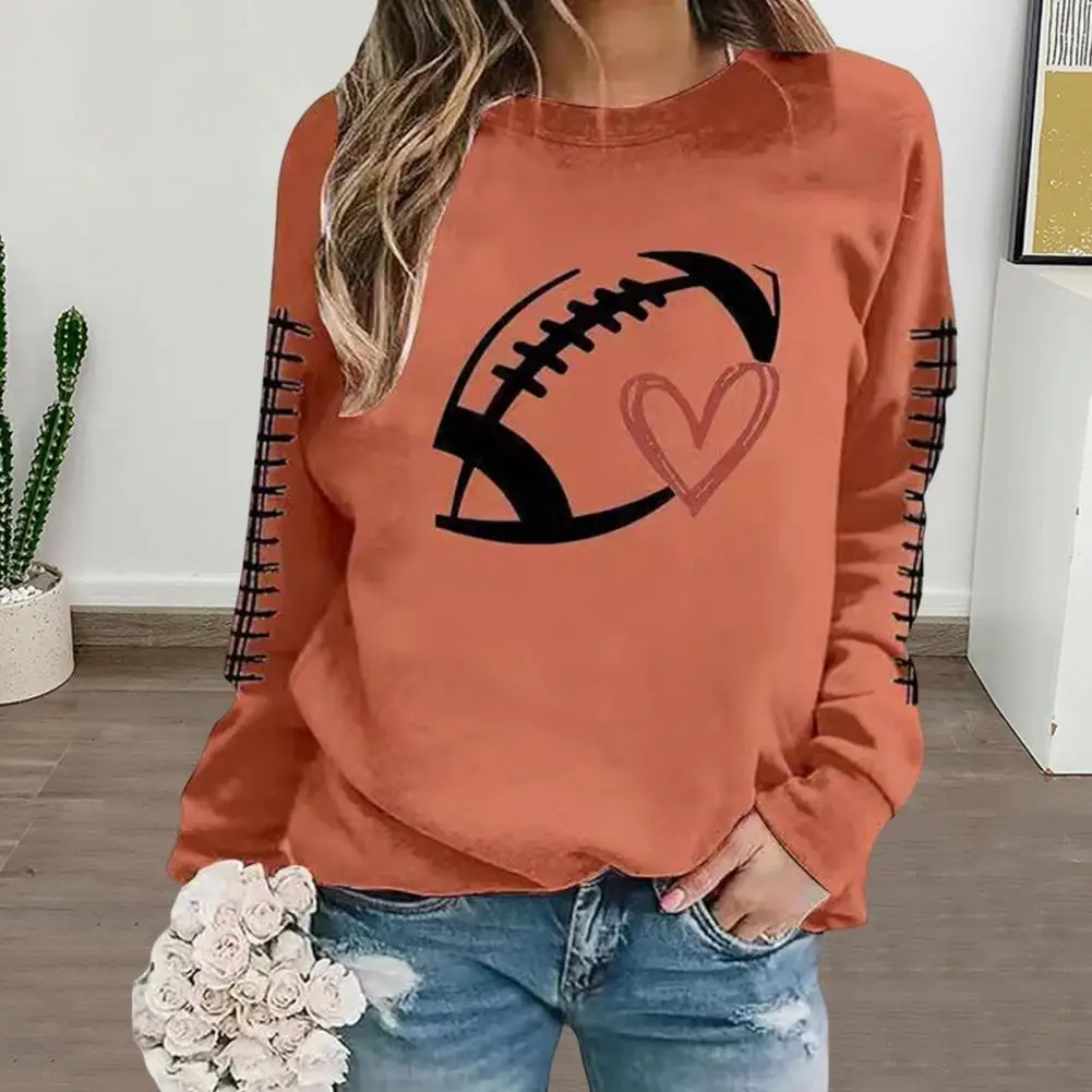 Spring And Autumn Women's Sports Shirt Football Printed Round Collar Elastic Cuff Loose Pullover Sports Casual Shirt