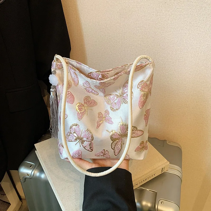 New Chinese Bamboo Butterfly Embroidered Handbag Trendy Niche Underarm Shoulder Crossbody Bag