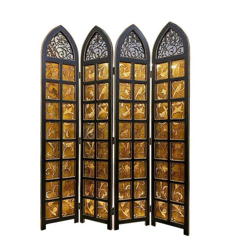 

Screen partition living room entrance entrance American medieval cover folding mobile bedroom glass screen