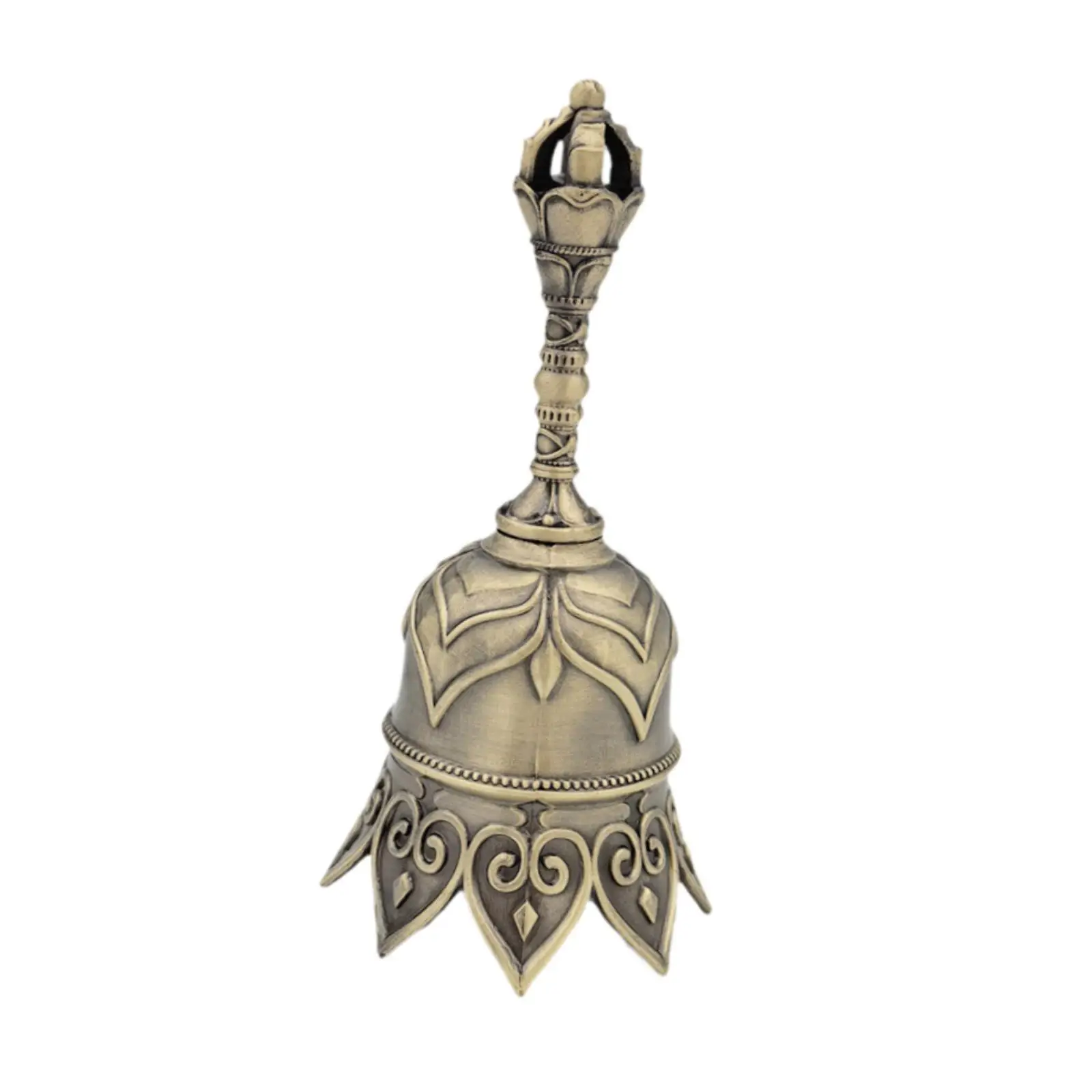 Alloy Hand Held Bell with Lotus Pattern Vintage Dining Table Ringing Bell for Prayer Crafts Home Decoration Gift
