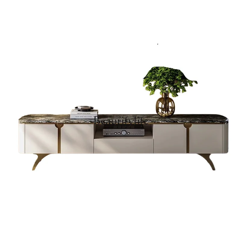 

Italian light luxury TV cabinet villa living room household natural luxury stone storage solid wood TV cabinet