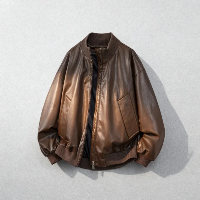2025 Autumn and Winter Unisex High-end and Handsome Leather JackeWith Retro, Loose, Comfortable, Fashionable and Casual Design