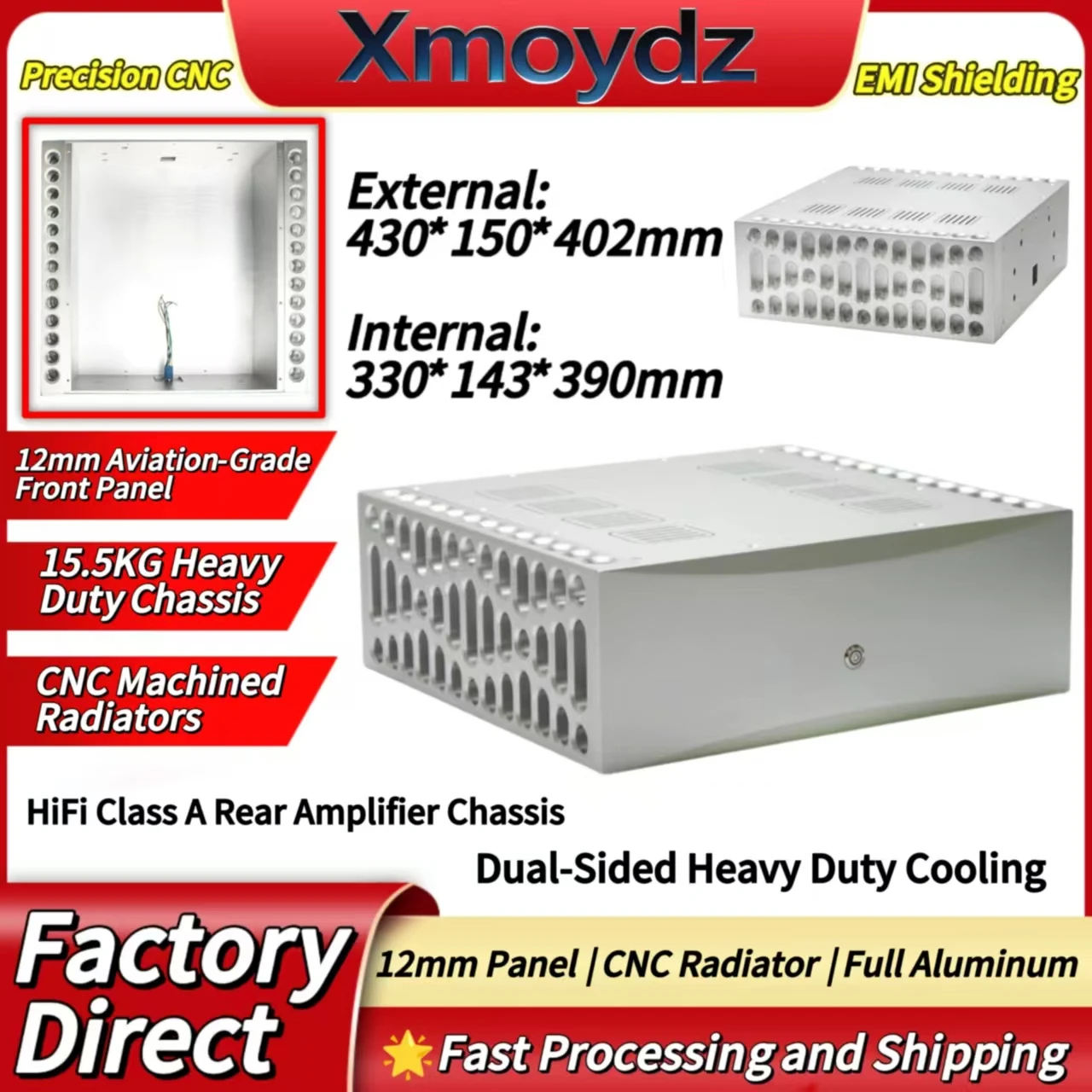 

Корпус для Hi-Fi усилителя DIY из алюминия, 430*150*402 мм, класс A, задняя панель с ЧПУ, усиленный, с охлаждением, внутренний размер 330*143*390 мм