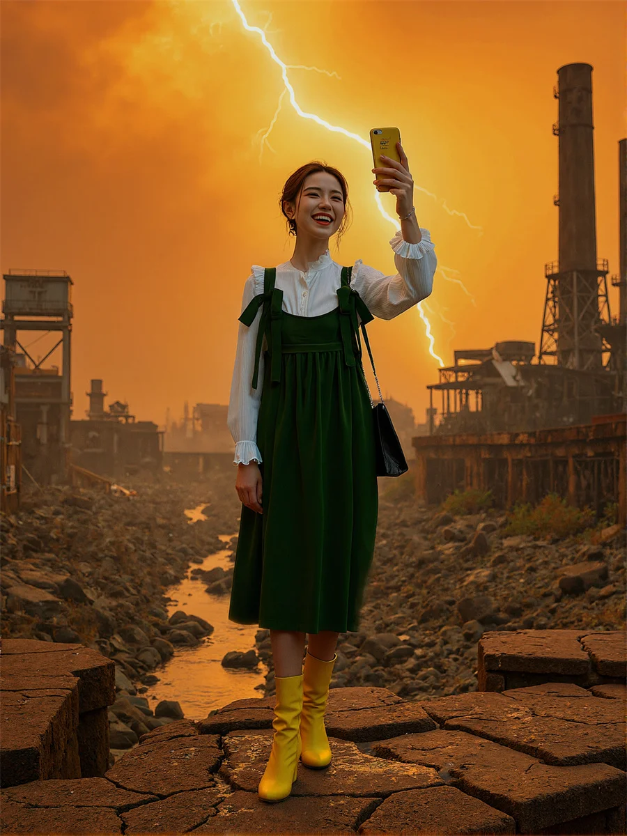 เดรสสีเขียวสำหรับผู้หญิง ความยาวระดับกลางน่อง สายเดี่ยว ยืดหยุ่น ช่วงเอวสม็อค ยืดได้ สวมใส่สบาย ยืดหยุ่น ใส่สบายๆ ง่ายๆ