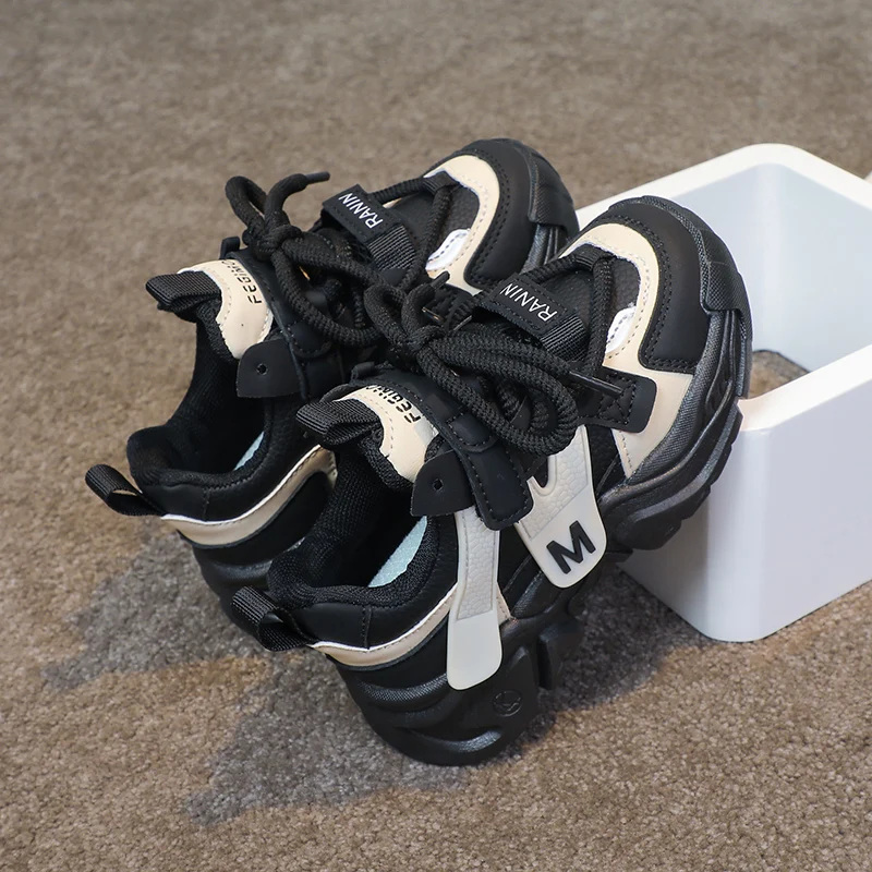 Soft Leather Autumn Children's Basketball Shoes, Boys' Casual Sports Shoes, Breathing Tennis Shoes, Patchwork Colors, 2025