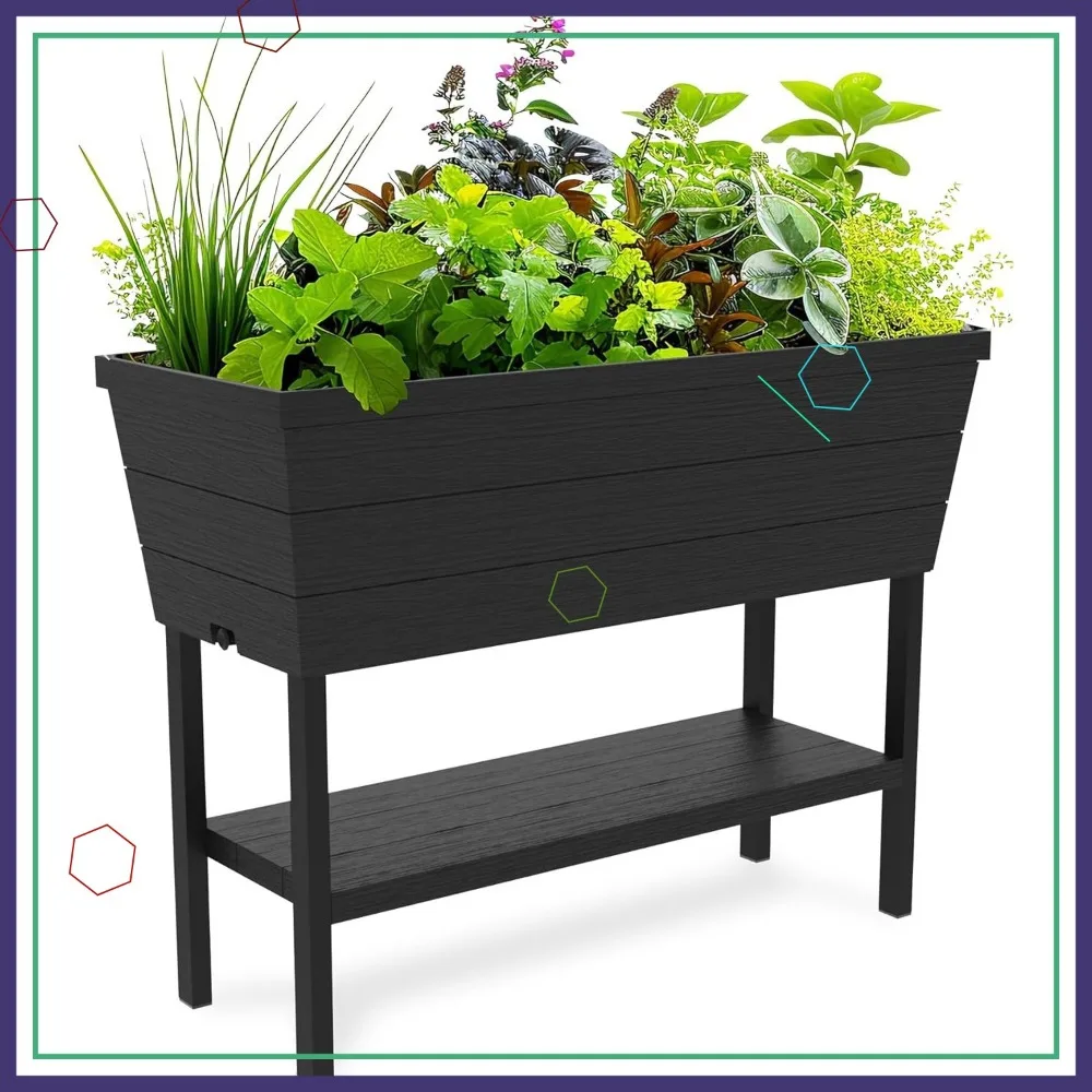 

12.7 Gallon Raised Garden Bed with Self-Watering Gauge and Drainage Plug, Dark Grey