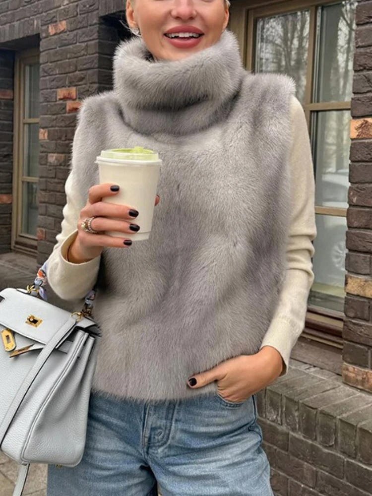 

Tossy Fashion High-Neck Warm Vest Top For Women Sleeveless Solid Spliced Streetwear Casual New Cropped Top Female Waistcoat Top