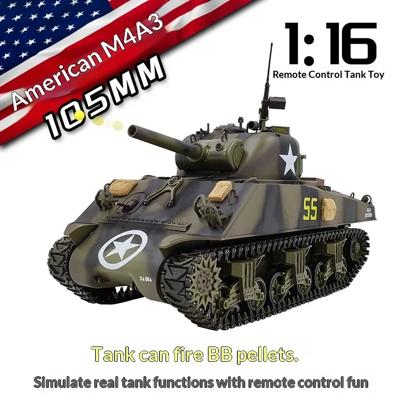 3898 Henglong Kubing Xie Sherman M4a3 Remote Control Tank Multi-Functional Competition Battle Tank Model Suitable For Boys Toys