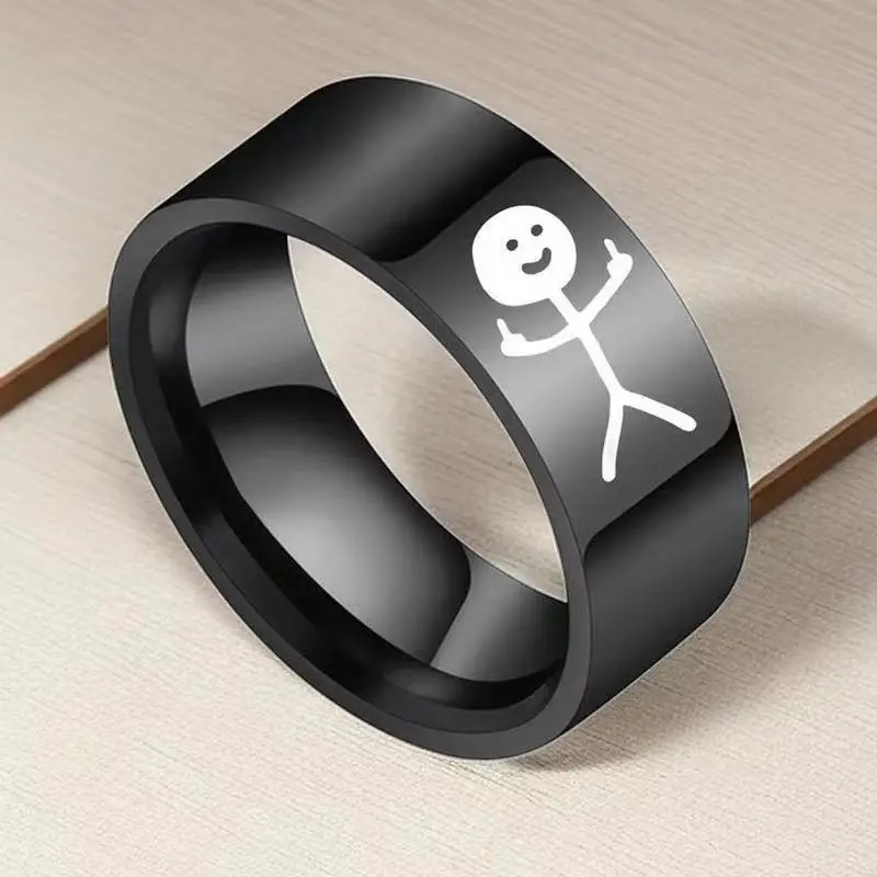 Simple Trend Funny Middle Finger Stickman Ring Hip Hop Fuxk You Doodle Rings For Man Couple Party New Gifts Jewelry