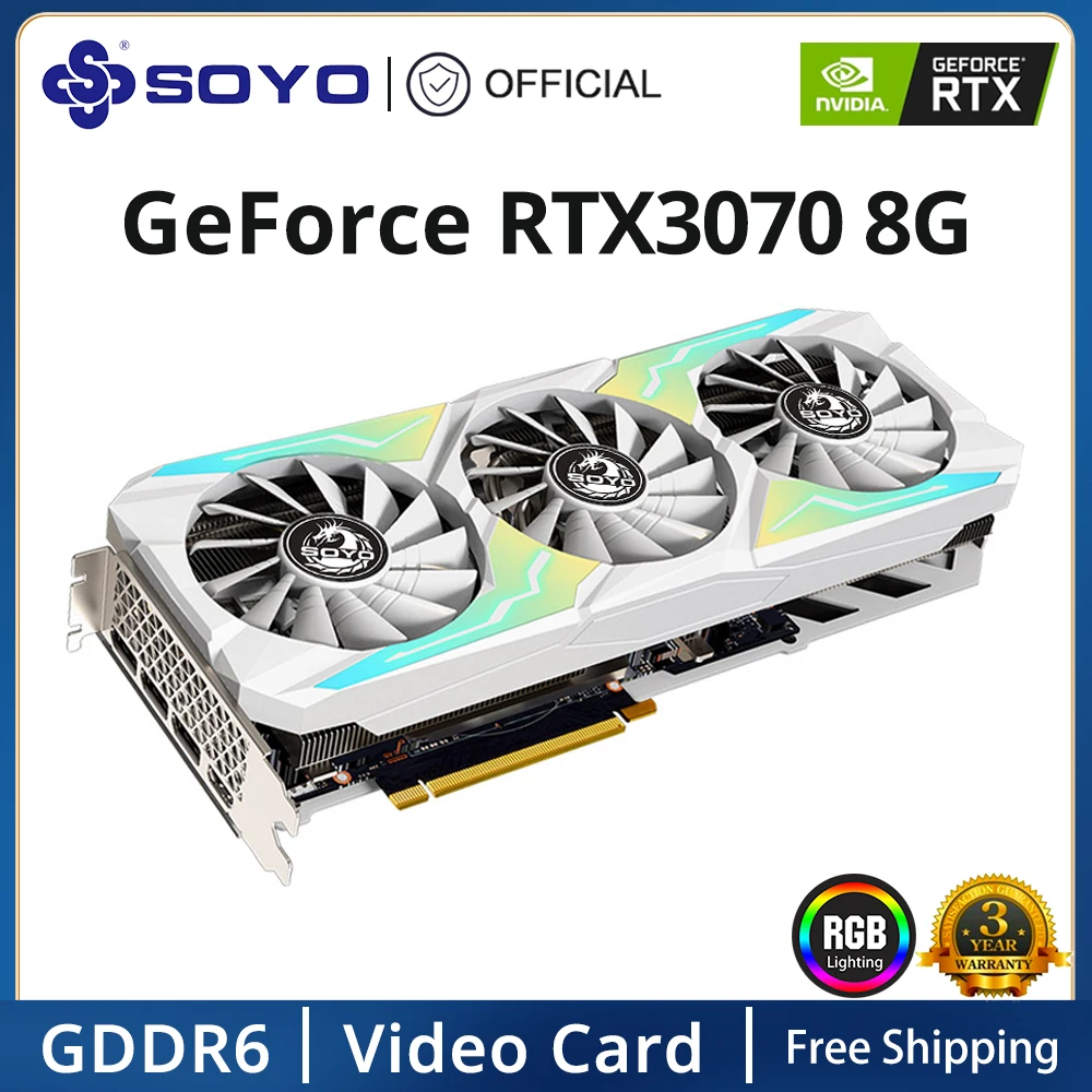 SOYO New Nvidia GeForce RTX3070 8G Graphics Card GDDR6 Memory Gaming Cards DP*3 256bit PCI EX16 4.0 Original GPU for Desktop PC